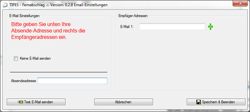 TIPES Fernabschlag - E-Mail Einstellungen